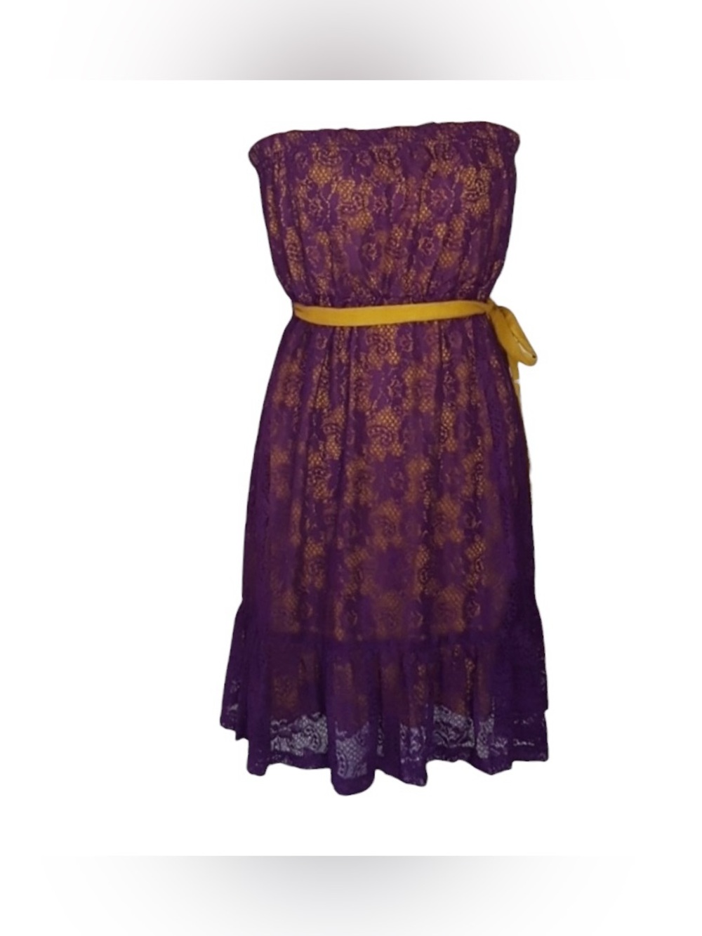 NWT FASHION SPY PURPLE & YELLOW STRAPLESS LACE DRESS SIZE S